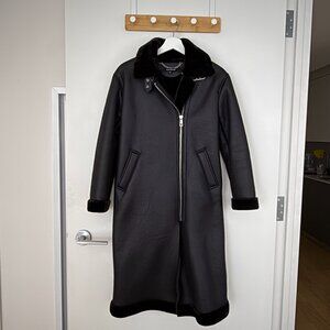 Black Ultimate Longline Biker Faux Shearling